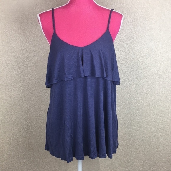 Ro & De Navy Button Back Knit Ruffle Cami Top L - Picture 2 of 8